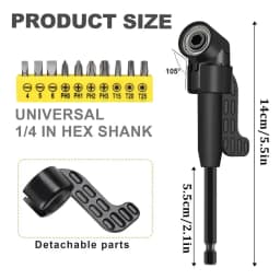 18Pcs 360 Rotatable Hex Shank Impact Driver Socket Adapter Set 105° Right Angle Drill Attachment 10 Short Screwdriver Bits