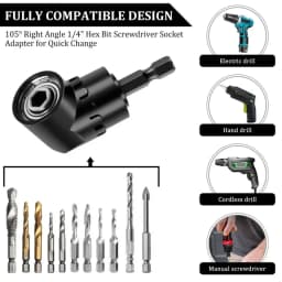 18Pcs 360 Rotatable Hex Shank Impact Driver Socket Adapter Set 105° Right Angle Drill Attachment 10 Short Screwdriver Bits