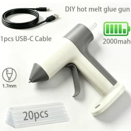 Cordless Glue Gun 30s Fast Heating Electric Hot Melt Glue Gun With 20pcs Glue Sticks 2000mAh Type-C Rechargeable Hot Melt Glue Gun 1.7mm Precision Nozzle For DIY Craft Home Repair Quick Repairs
