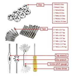 32PCS Tap and Die Set Metric Wrench Cut M3-M12 Hand Screw Thread Drill Tool