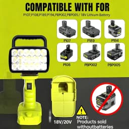 [Your Brand] 18LED Work Light, Stepless Dimmable, USB-C Fast Charging, Compatible with Ryobi 18V One+ Battery, Portable Workshop Lamp（Tool Only）