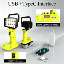 [Your Brand] 18LED Work Light, Stepless Dimmable, USB-C Fast Charging, Compatible with Ryobi 18V One+ Battery, Portable Workshop Lamp（Tool Only）