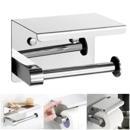 Toilet Paper Roll Holder with Phone Shelf Tissue Rack chrome steel Bathroom NEW
