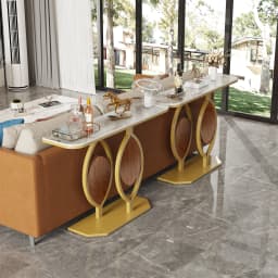 47.2" Modern Console Table with Sintered Stone Top & Gold Metal Base | Sleek Entryway/Living Room Furniture