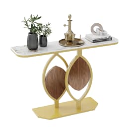47.2" Modern Console Table with Sintered Stone Top & Gold Metal Base | Sleek Entryway/Living Room Furniture