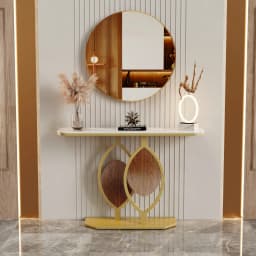 47.2" Modern Console Table with Sintered Stone Top & Gold Metal Base | Sleek Entryway/Living Room Furniture