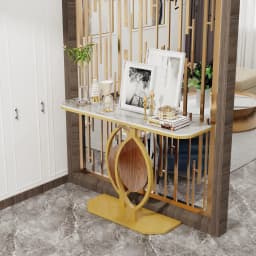 47.2" Modern Console Table with Sintered Stone Top & Gold Metal Base | Sleek Entryway/Living Room Furniture