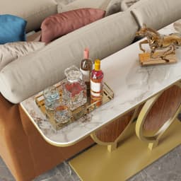 47.2" Modern Console Table with Sintered Stone Top & Gold Metal Base | Sleek Entryway/Living Room Furniture