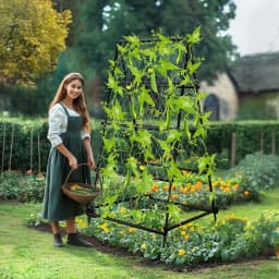 Metal A-Shaped Plant Vegetable Climbing Trills Garden Flower Arch Trellis with Nylon Netting