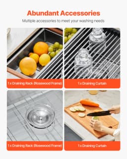 SucceBuy Kitchen Sink Workstation Stainless Steel Sinks ingle Bowl Basin with Ledge & Accessories Household Dishwasher for RV