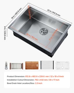 SucceBuy Kitchen Sink Workstation Stainless Steel Sinks ingle Bowl Basin with Ledge & Accessories Household Dishwasher for RV