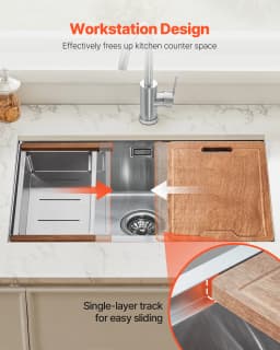 SucceBuy Kitchen Sink Workstation Stainless Steel Sinks ingle Bowl Basin with Ledge & Accessories Household Dishwasher for RV
