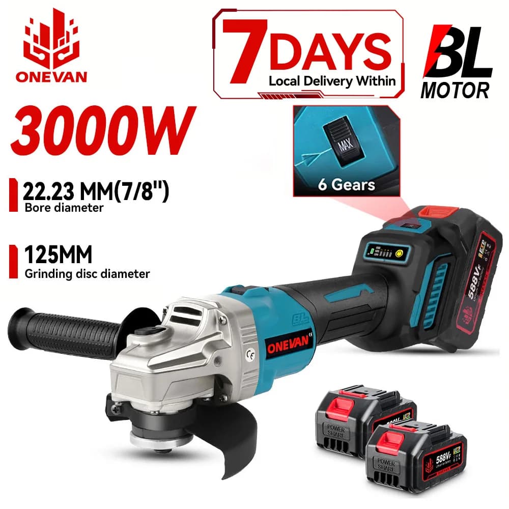 ONEVAN 3000W Brushless Electric Angle Grinder 6 Gears Cordless Portable Polishing Cutting Power Tool For Makita 18V Battery Pin