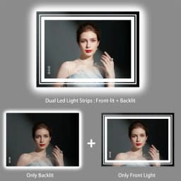 Crystal LED Bathroom Mirror Dimmable IP65 Waterproof Double Lights Vanity Makeup Mirror Luxury Dressing Wall Mount