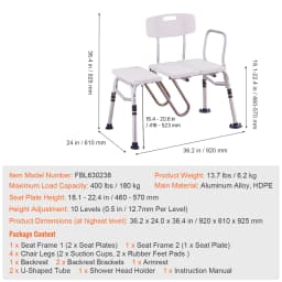 SucceBuy Tub Transfer Bench for Bathtub Shower Seats Lightweight Shower Bench with Non-Slip Bath Seats with Backrest and Armrest
