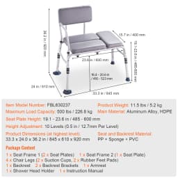 SucceBuy Tub Transfer Bench for Bathtub Shower Seats Lightweight Shower Bench with Non-Slip Bath Seats with Backrest and Armrest