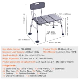 SucceBuy Tub Transfer Bench for Bathtub Shower Seats Lightweight Shower Bench with Non-Slip Bath Seats with Backrest and Armrest