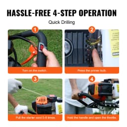 SucceBuy Post Hole Digger Gas Powered 52CC 1450W Earth Auger Gas Auger w/ 6”&10” Auger Drill Action Design Bits&3 Extension Rods