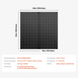 SucceBuy 24" x12" 4pcs Metal Pegboard Panels Steel Wall Tools Organizer Garage Storage Peg Panel for Workbench Office Craft Home