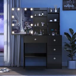 Elegant Wooden Dressing Table with Illuminated Mirror: 3 Dimmable Settings, Drawers & Hidden Storage