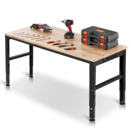 SucceBuy 2000 lbs Adjustable Garage Workbench 61" L x 20" W Work Table with 28.3"-38.1" Height & Hardwood Top for Office Home