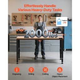 SucceBuy 2000 lbs Adjustable Garage Workbench 61" L x 20" W Work Table with 28.3"-38.1" Height & Hardwood Top for Office Home