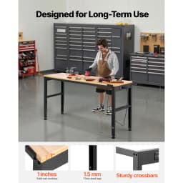 SucceBuy 2000 lbs Adjustable Garage Workbench 61" L x 20" W Work Table with 28.3"-38.1" Height & Hardwood Top for Office Home