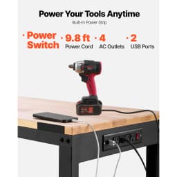 SucceBuy 2000 lbs Adjustable Garage Workbench 61" L x 20" W Work Table with 28.3"-38.1" Height & Hardwood Top for Office Home