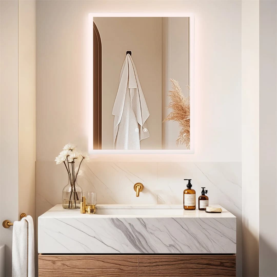 LUVODI 40/50/60/70/80cm Backlit Bathroom Mirror with Touch Sensor Anti Fog Illuminated Vanity Mirror for Modern Bath Decor
