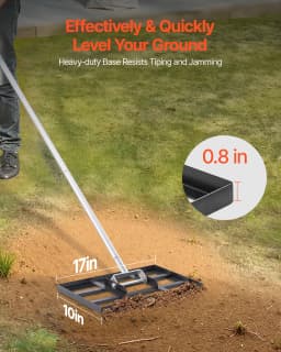 SucceBuy Lawn Leveling Rake with Handle Ground Plate Rust-Resistant Carbon Steel Soil Leveler Effort Saving Lawn Leveling