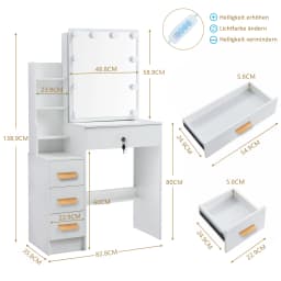 White Modern Vanity Table Set with LED Lighted Mirror & Stool Drawer Storage Makeup Dressing Table for Bedroom Cosmetic