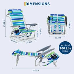 Backpack Beach Chair Adults 5 Reclining Lay Flat With Cup/Phone/Towel Holders Lightweight 9LB 350LB Capacity For Beach Camping