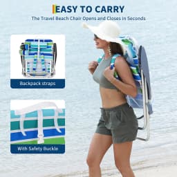 Backpack Beach Chair Adults 5 Reclining Lay Flat With Cup/Phone/Towel Holders Lightweight 9LB 350LB Capacity For Beach Camping
