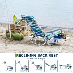Backpack Beach Chair Adults 5 Reclining Lay Flat With Cup/Phone/Towel Holders Lightweight 9LB 350LB Capacity For Beach Camping