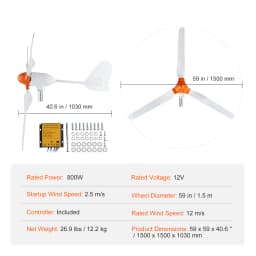 SucceBuy Wind Turbine Generator 12 V 500W/800W Wind Turbine Wind Power Generator with MPPT Controller Suitable for Farm Home RVs