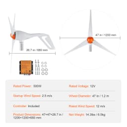 SucceBuy Wind Turbine Generator 12 V 500W/800W Wind Turbine Wind Power Generator with MPPT Controller Suitable for Farm Home RVs