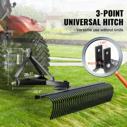 SucceBuy Tow Behind Dethatcher 72-inch Tow Dethatcher with 36Steel Tines 3-Point Lawn Dethatcher with Attachments for Tractor