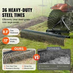SucceBuy Tow Behind Dethatcher 72-inch Tow Dethatcher with 36Steel Tines 3-Point Lawn Dethatcher with Attachments for Tractor
