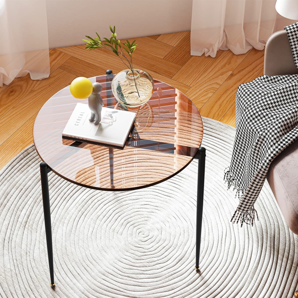 Coffee Table Round Side Table Sofa Table Coffee Table Metal Luxury Glass Table 50cm
