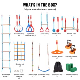 SucceBuy 2x50/56/60/65FT Ninja Warrior Obstacle Course for Kids Weatherproof Slacklines 500lbs Weight Outdoor Playset Equipment