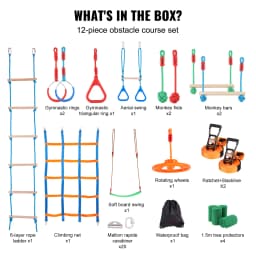 SucceBuy 2x50/56/60/65FT Ninja Warrior Obstacle Course for Kids Weatherproof Slacklines 500lbs Weight Outdoor Playset Equipment