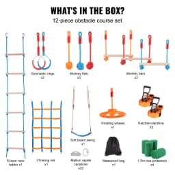 SucceBuy 2x50/56/60/65FT Ninja Warrior Obstacle Course for Kids Weatherproof Slacklines 500lbs Weight Outdoor Playset Equipment