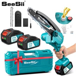 SEESII 6'' Cordless Mini Chainsaw with 2pcs 4.0Ah Batteries Electric Saw Rechargeable Woodworking Garden Pruning Saw Power Tools