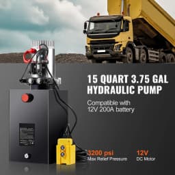 SucceBuy Hydraulic Pump 15 Quart Hydraulic Power Unit Double Acting Dump Trailer Pump, 0.91GPM Flow Rate DC 12V Hydraulic Pump