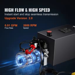 SucceBuy Hydraulic Pump 15 Quart Hydraulic Power Unit Double Acting Dump Trailer Pump, 0.91GPM Flow Rate DC 12V Hydraulic Pump