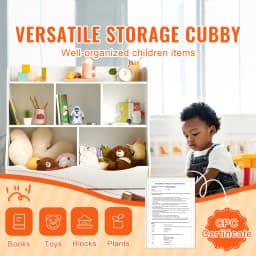 SucceBuy Kid Storage Cubby Toy Storage Organizer with Bookshelf Children Book Toy Shelf for Kids Room Playroom Kindergarten