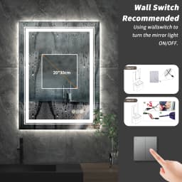 20x28 Inch Led Rectangle Mirror for Bathroom with Front Light and Backlit Anti Fog Function Wall Backlit Decor Vanity Mirrors