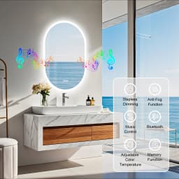 Led Bathroom Mirror 900x600mm Oval Illuminated Wall Vanity Mirror w Bluetooth, 3 Colors Change, Temperature, Defogging Functions