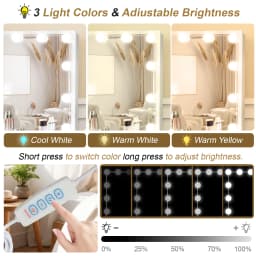 Teousev White Vanity Desk Set with 10 Bulbs 3-Color Dimmable LED Makeup Mirror & Stool, Storage Dressing Table Furniture
