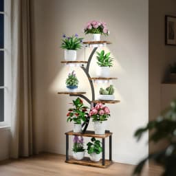 7 Tiered Plant Stand Branch Shape Metal Flower Display Rack Holder with LED Grow Lights